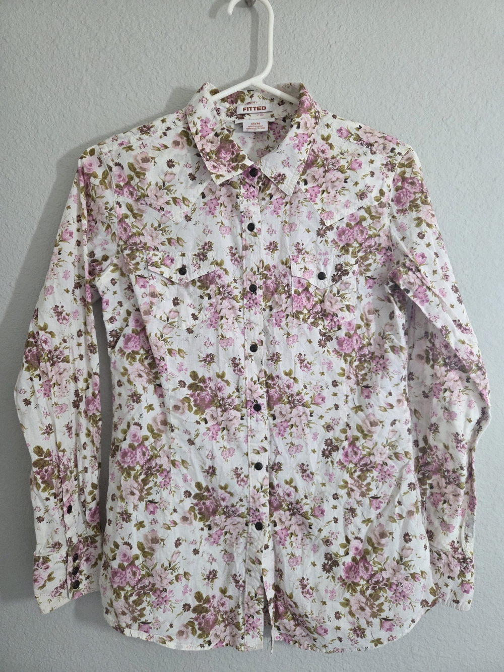 Ariat Women's Pink Floral Button-Down Shirt on White